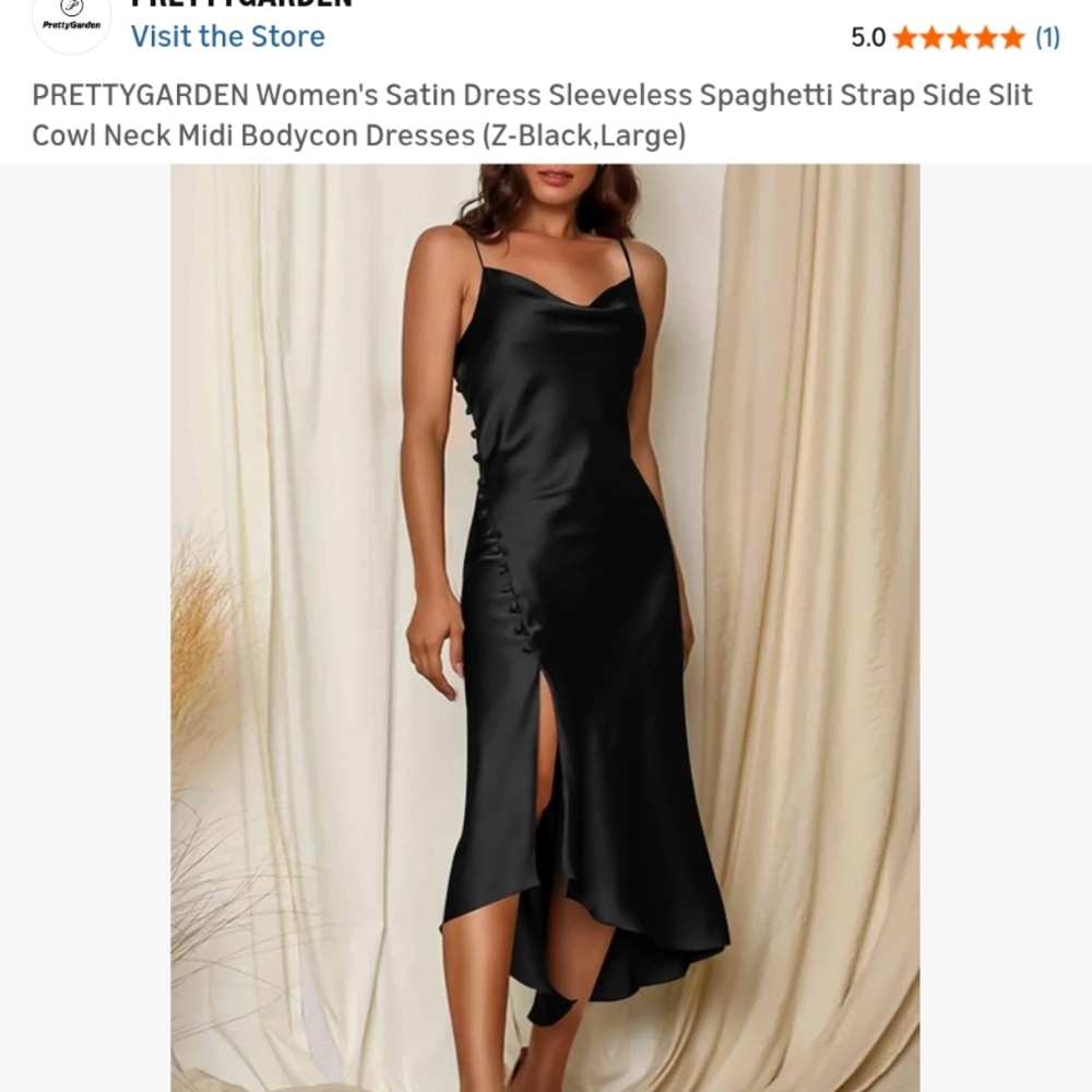 Amazon Black Satin Cowl Neck Midi Dress